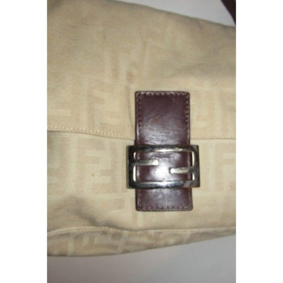 Fendi Mamma Zucca Style Shoulder Purse F Logo Print In Shades Of Tan Canvas - Picture 11 of 11